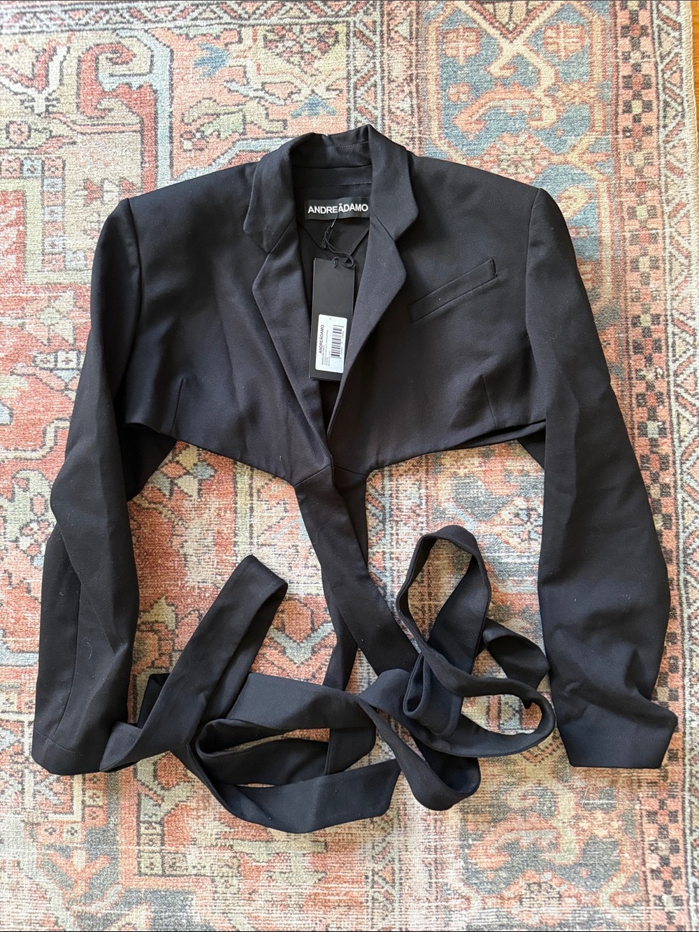 Black Cropped Tie-Waist Blazer